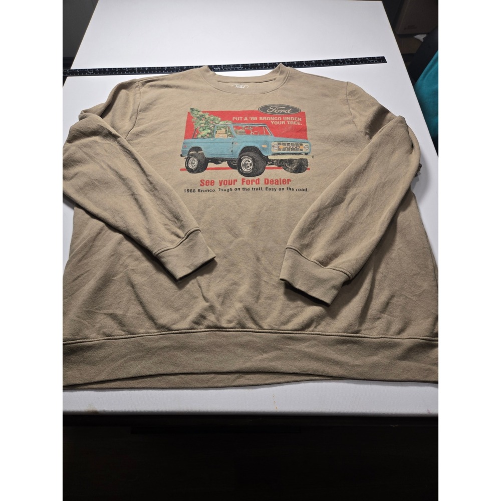 Ford Sweatshirt Mens XXL Tan 1966 Bronco Christmas Graphic Crewneck Excellent